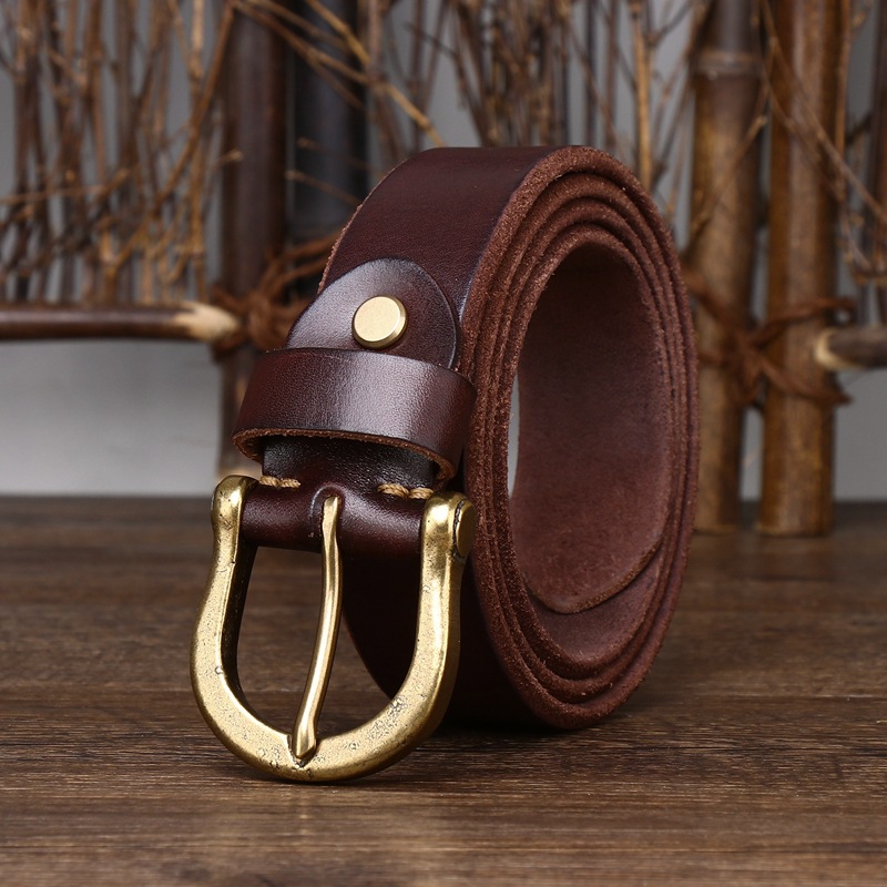 Vintage Brass Buckle Genuine Leather Belt Wide 3.8CM B59-KKICO