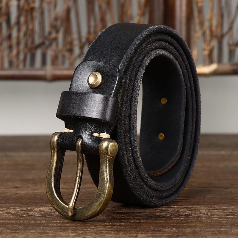 Horseshoe Buckle Vintage Genuine Leather Belt Wide 3.8CM B60-KKICO
