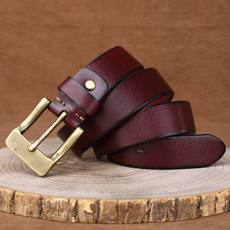 Vintage Brass Buckle Genuine Leather Belt Wide 3.8CM B61-KKICO