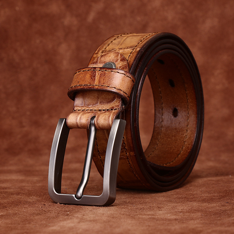 Crocodile Embossed Full-Grain Leather Belt - 3.8CM Wide