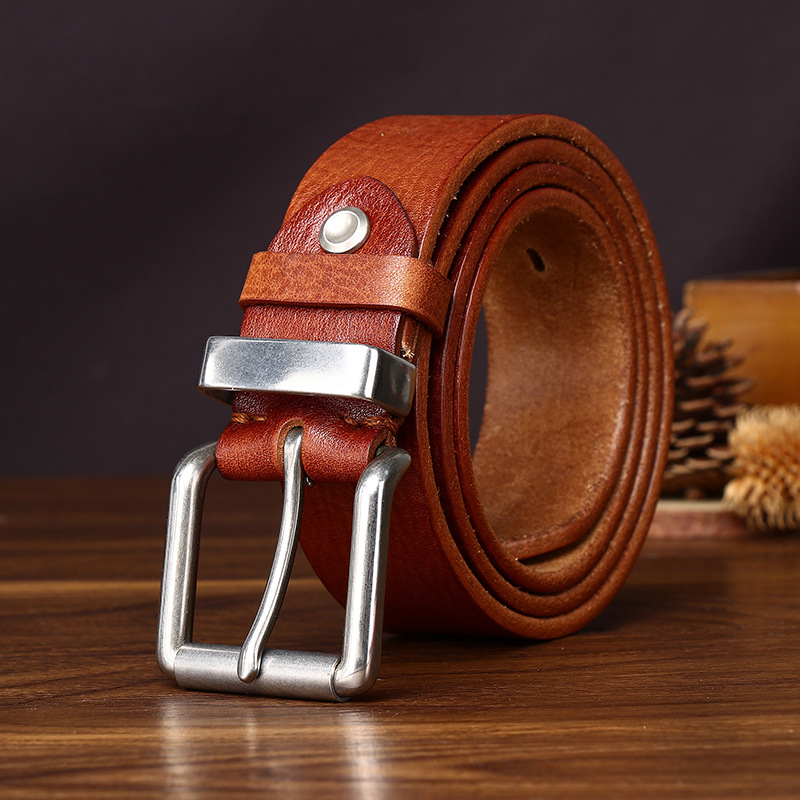 Leather Belt with Steel Buckle – 3.8cm Wide