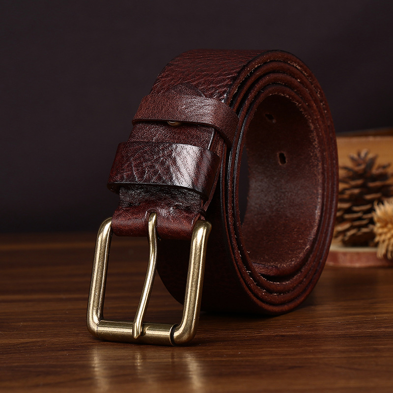Leather Belt with Brass Buckle – 3.8cm Wide