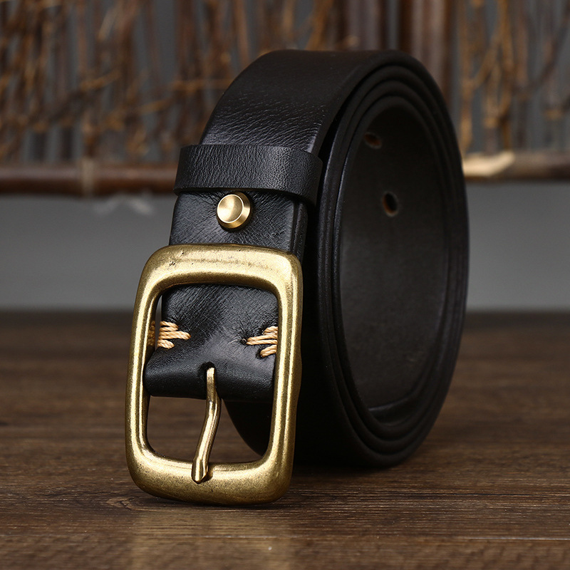Vintage Leather Belt with Brass Buckle – 3.3cm Wide