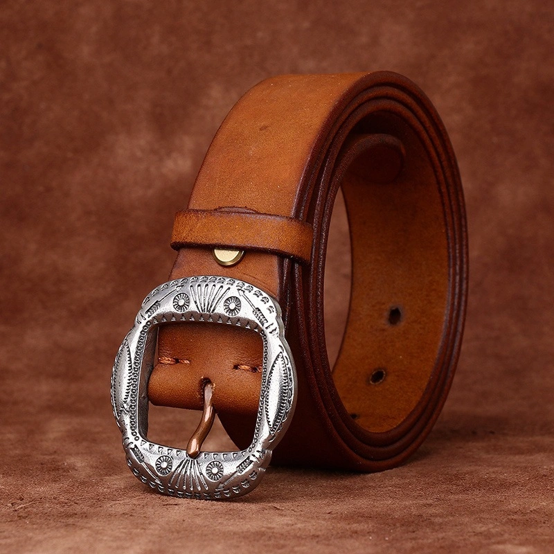Mesa Crest Leather Belt with Engraved Stainless Steel Buckle | 3.8cm Wide