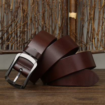 Hypoallergenic Ceramic Buckle Genuine Leather Belt Wide 3.8CM B49