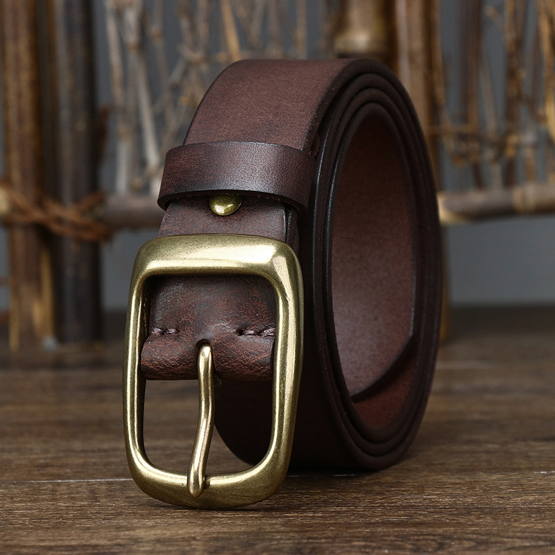 Vintage Brass Buckle Genuine Leather Belt Wide 3.8CM B57