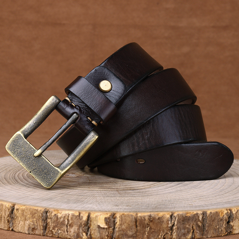 Vintage Brass Buckle Genuine Leather Belt Wide 3.8CM B61-KKICO