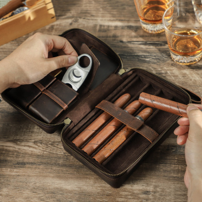 Portable Travel Leather Cigar Case AB06