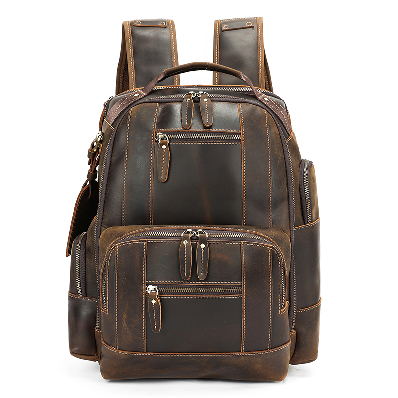 Vintage Cowhide Leather Travel Backpack