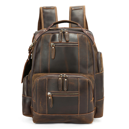 Vintage Cowhide Leather Travel Backpack