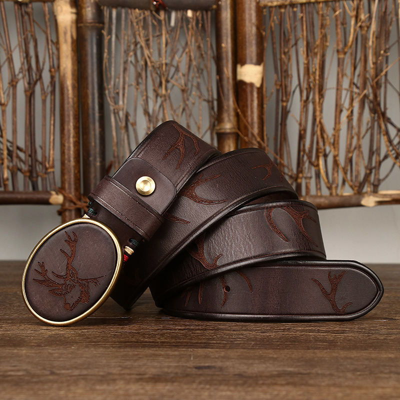 Vintage Laser-engraved Genuine Leather Belt 3.8cm B13