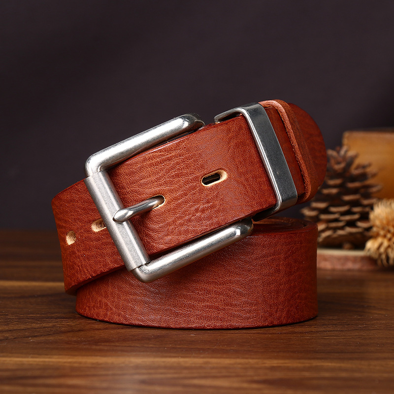 Leather Belt with Steel Buckle – 3.8cm Wide