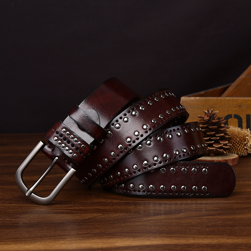 Cowhide Studded Punk Genuine Leather Belt 3.2cm Wide B18