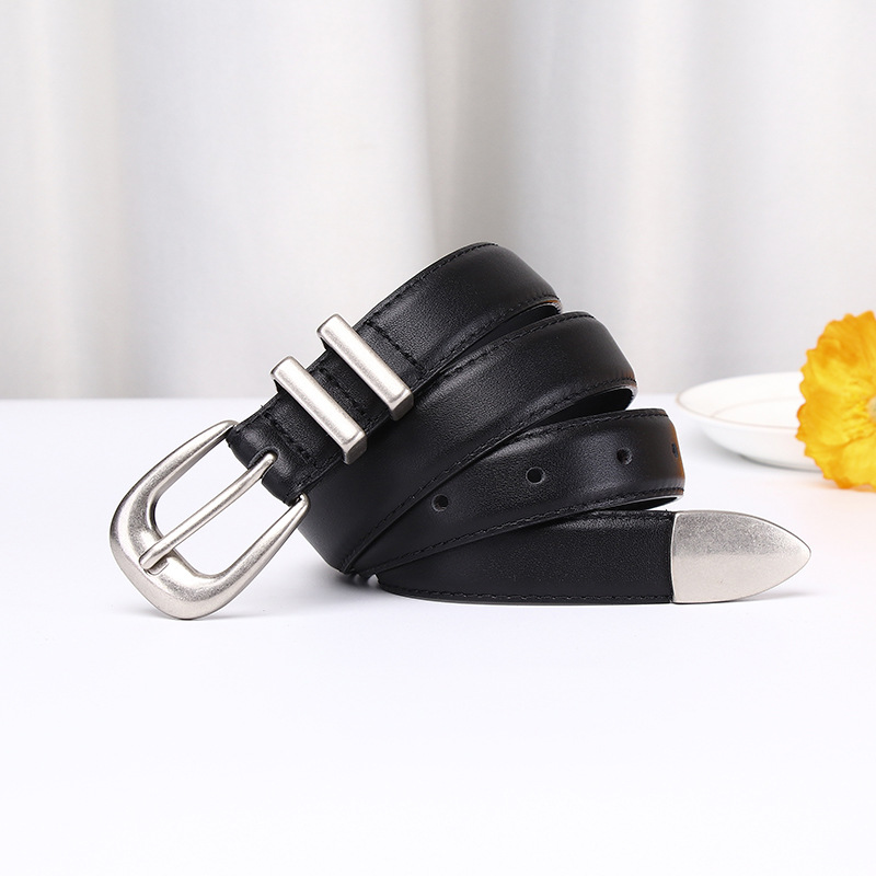 Simple Retro Silver Genuine Leather Belt 2.4cm Wide B22