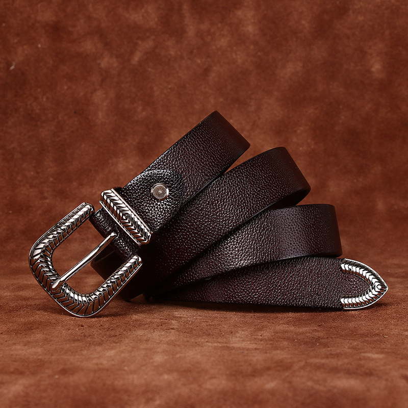 Vintage Lychee-embossed Genuine Leather Belt 2.8cm Wide B27