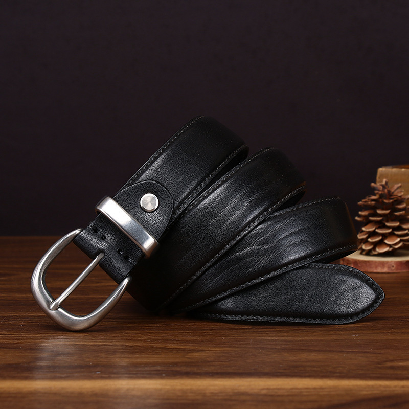 Giovanni Stainless Steel Buckle Leather Belt Wide 3.3CM B33