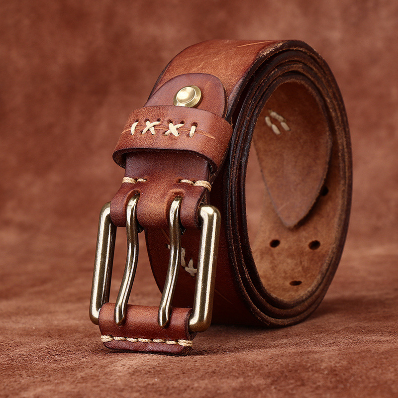 Vintage Double-buckle Leather Belt Wide 3.8CM B43-KKICO