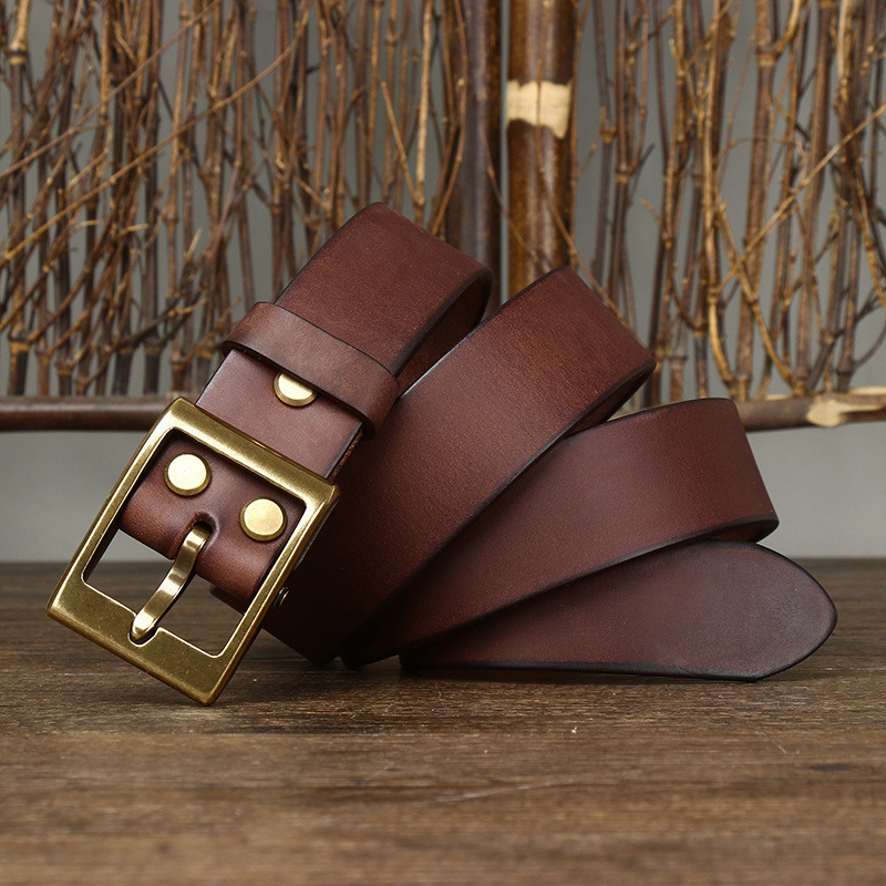 Vintage Brass Buckle Genuine Leather Belt Wide 3.8CM B53