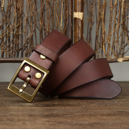 Vintage Brass Buckle Genuine Leather Belt Wide 3.8CM B53