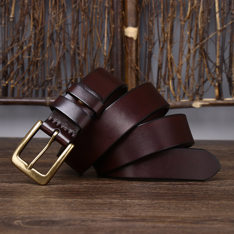 Vintage Brass Buckle Genuine Leather Belt Wide 3.3CM B58-KKICO
