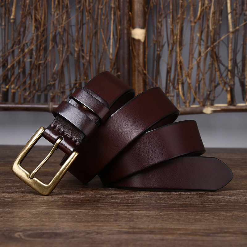 Vintage Brass Buckle Genuine Leather Belt Wide 3.3CM B58-KKICO