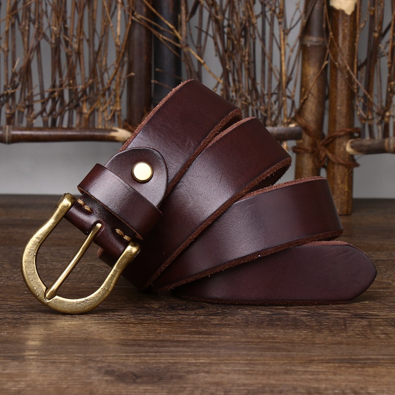 Vintage Brass Buckle Genuine Leather Belt Wide 3.8CM B59-KKICO