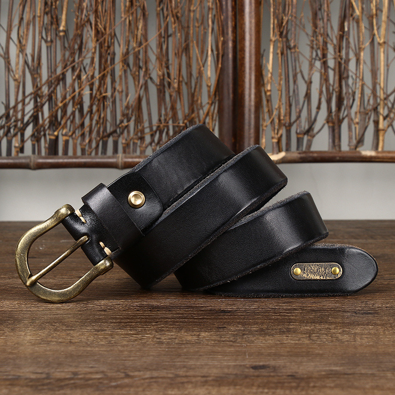 Horseshoe Buckle Vintage Genuine Leather Belt Wide 3.8CM B60-KKICO