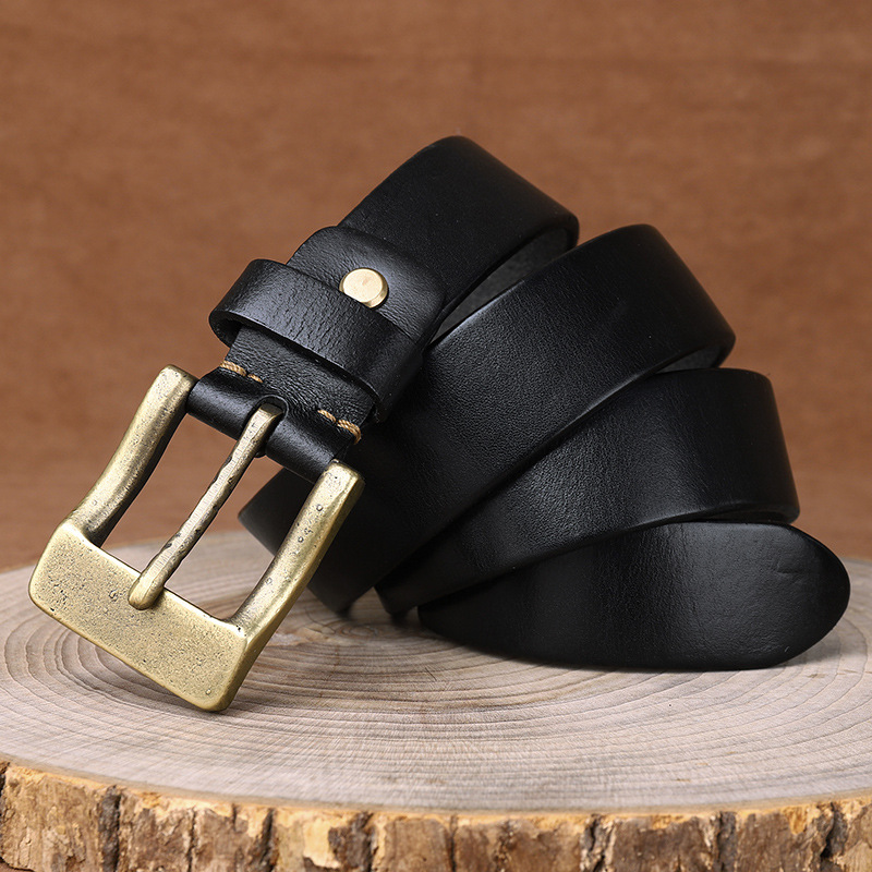 Vintage Brass Buckle Genuine Leather Belt Wide 3.8CM B61-KKICO