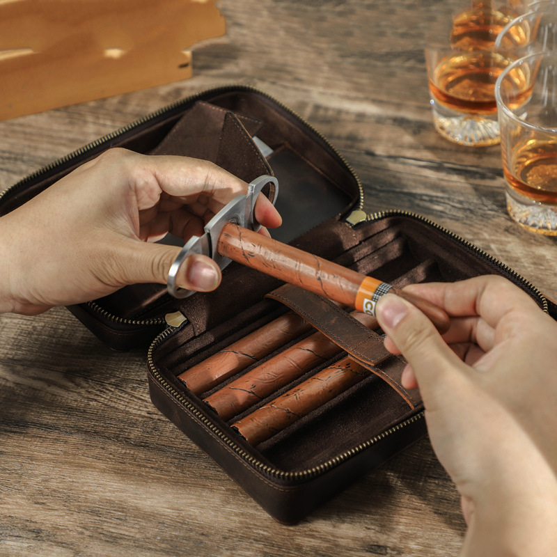 Portable Travel Leather Cigar Case AB06