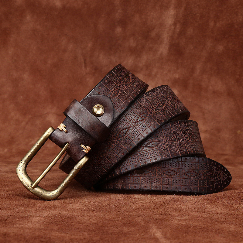Vintage Brass Buckle Genuine Leather Belt Wide 3.8CM B63-KKICO