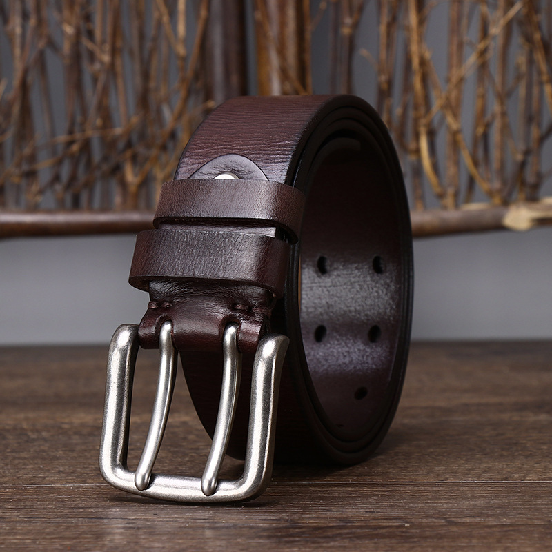 Double-buckle Genuine Leather Vintage Belt 3.8CM B04-KKICO
