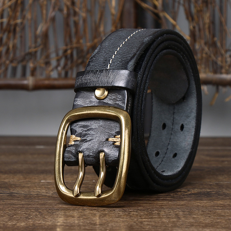 Vintage Double-buckle Genuine Leather Belt 3.8cm B09-KKICO
