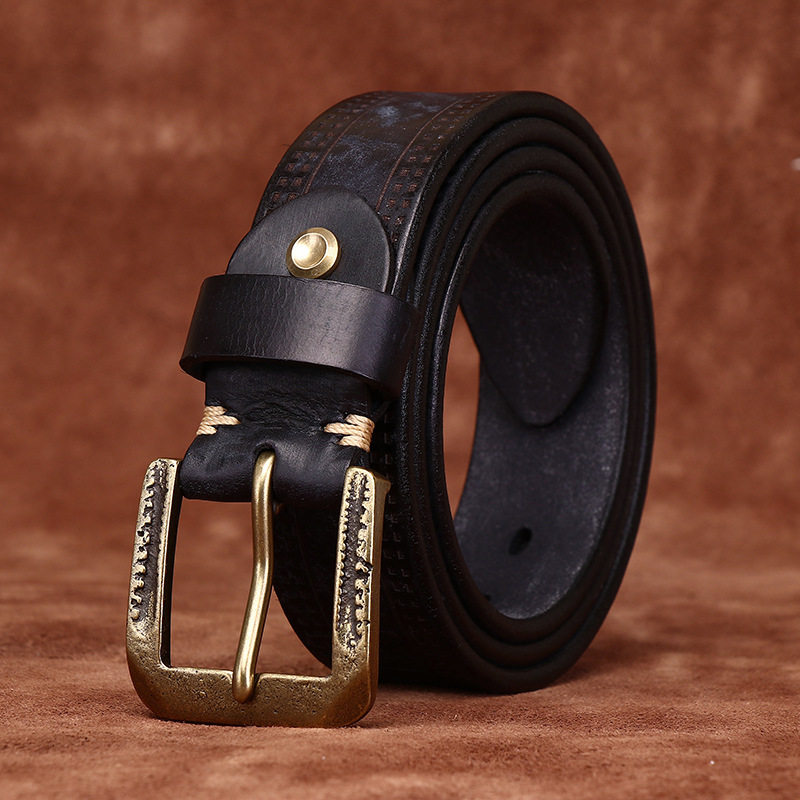 Vintage Embossed Matte Genuine Leather Belt 3.8cm B12