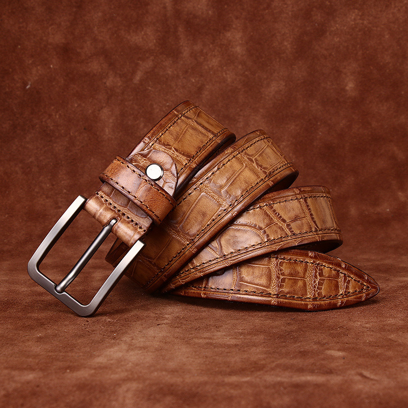 Crocodile Embossed Full-Grain Leather Belt - 3.8CM Wide