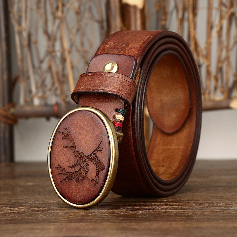 Vintage Laser-engraved Genuine Leather Belt 3.8cm B13