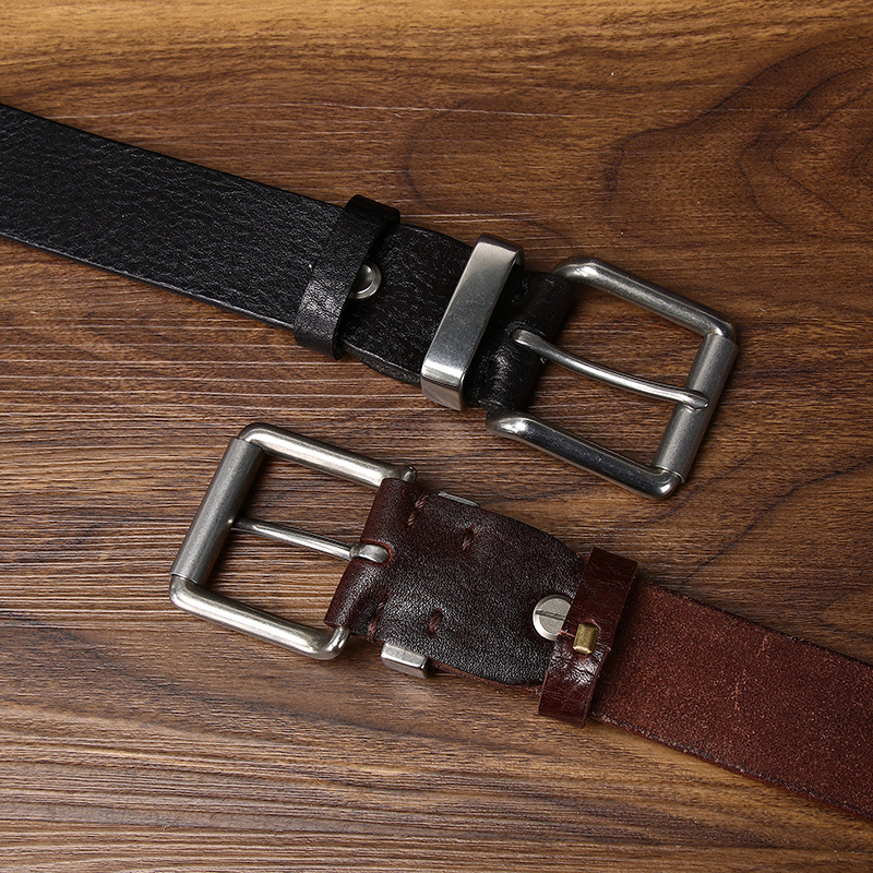 Leather Belt with Steel Buckle – 3.8cm Wide
