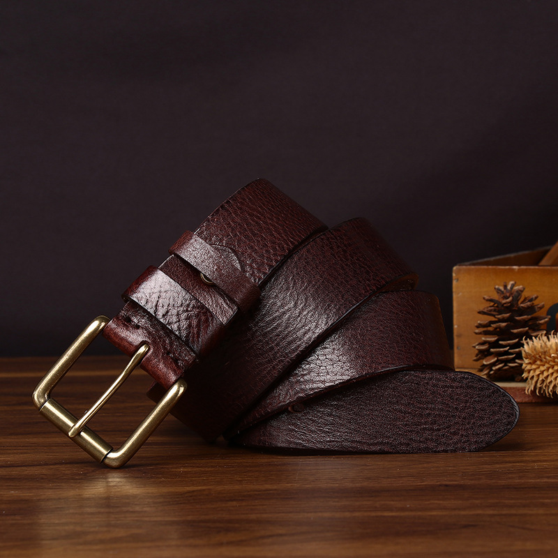 Leather Belt with Brass Buckle – 3.8cm Wide