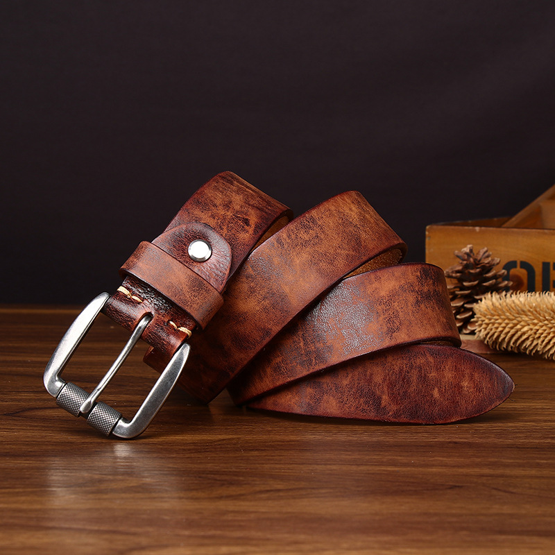 Distressed Leather Belt with Stainless Steel Buckle – 3.8cm Wide
