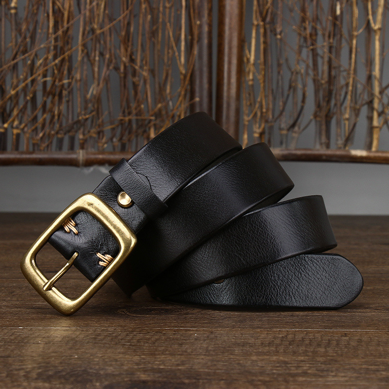 Vintage Leather Belt with Brass Buckle – 3.3cm Wide