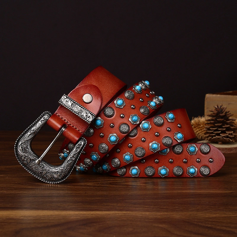 Heritage Western Leather Belt with Engraved Antique Silver-Tone Buckle | 3.8cm Wide