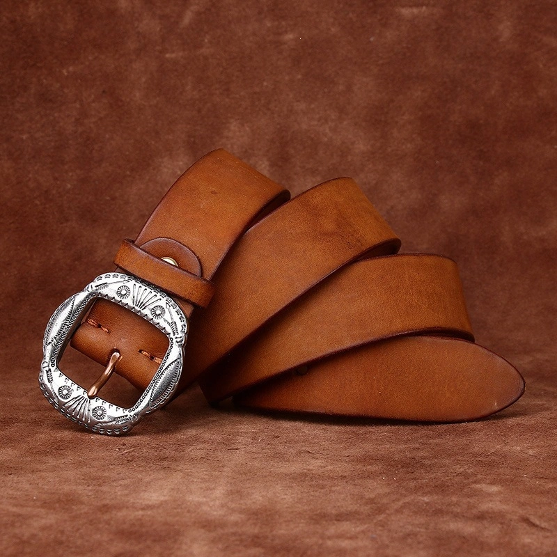 Mesa Crest Leather Belt with Engraved Stainless Steel Buckle | 3.8cm Wide