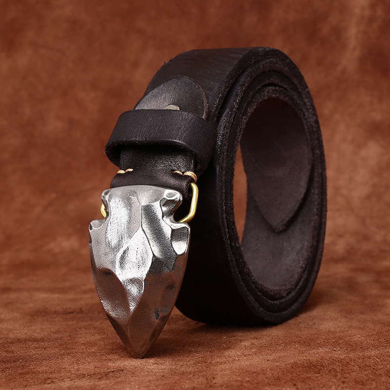 Vintage Stainless Steel Buckle Genuine Leather Belt 3.8cm B16