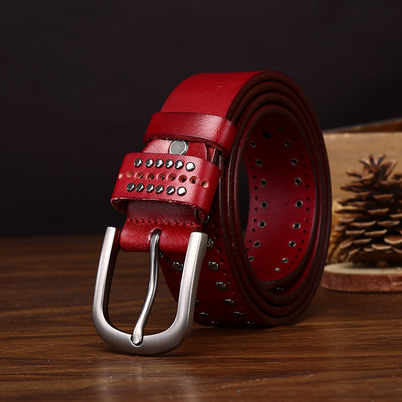 Cowhide Studded Punk Genuine Leather Belt 3.2cm Wide B19-KKICO