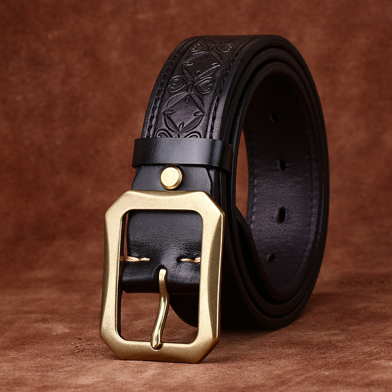 Vintage Embossed Genuine Leather Belt  Reversible 3.8cm Wide B20-KKICO