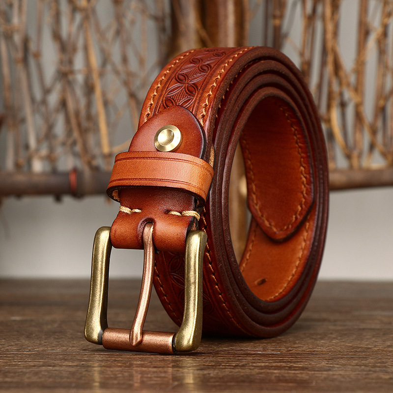 Vintage Four-leaf Clover Embossed Genuine Leather Belt Reversible 3.3cm Wide B21-KKICO