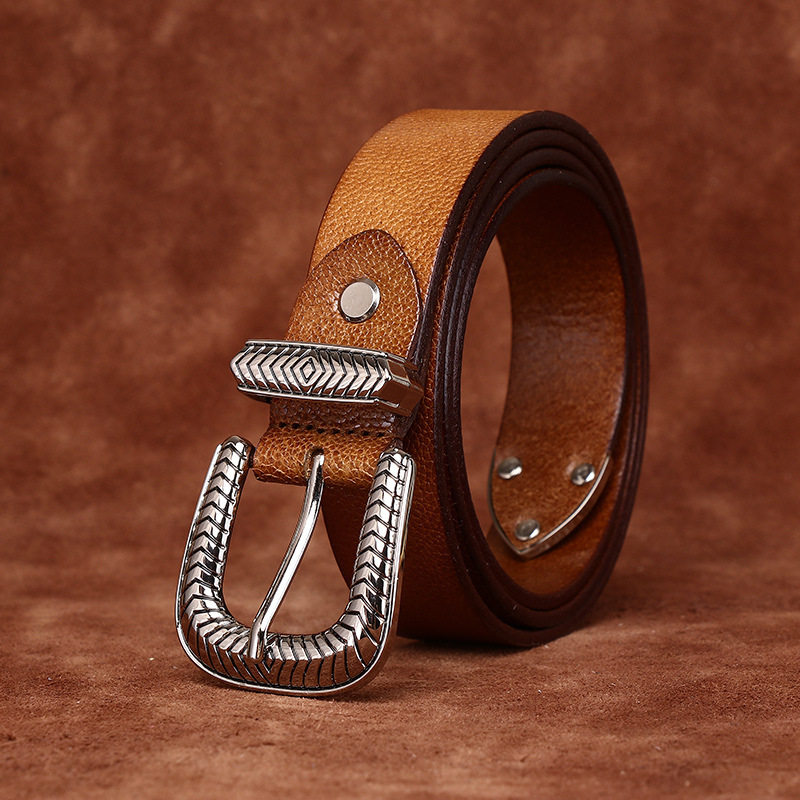 Vintage Lychee-embossed Genuine Leather Belt 2.8cm Wide B27