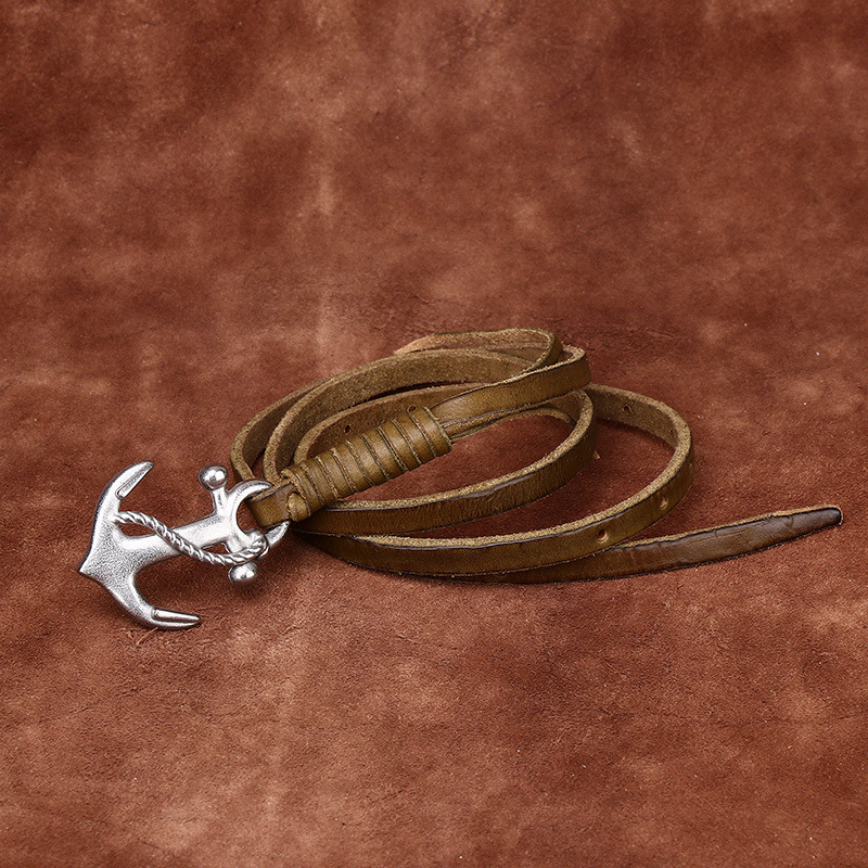 Ins-style Embossed Genuine Leather Belt 0.8cm Wide B28