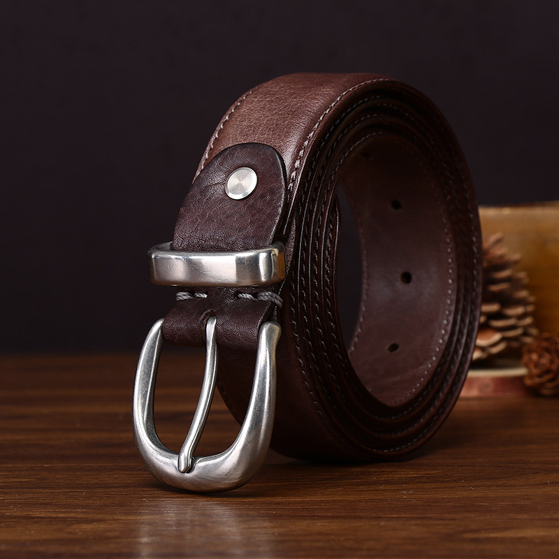 Giovanni Stainless Steel Buckle Leather Belt Wide 3.3CM B33