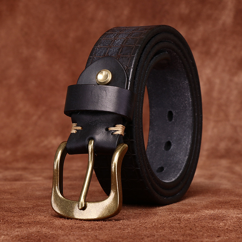 Embossed Vintage Genuine Leather Belt Wide 3.8CM  B35-KKICO