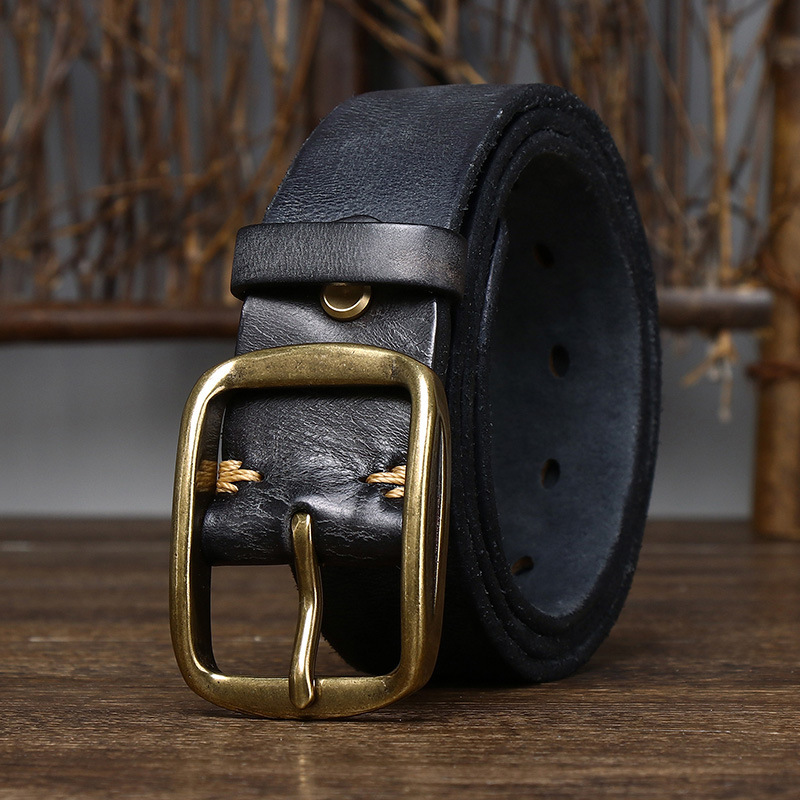 Vintage Pleated Genuine Leather Belt Wide 3.8CM B41